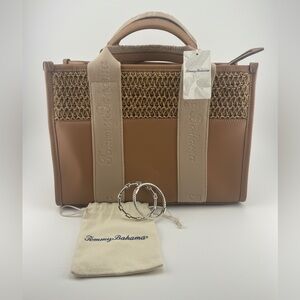 Tommy Bahama Woven Tote Bag + Silver Bangles Gift Set Resort Chic